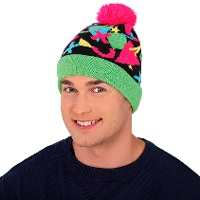 Gorro dos anos 80 verde e rosa