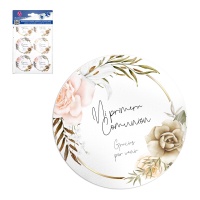 Autocolantes de Minha Primeira Comunhão Ouro e Flores de 5 cm - 24 unidades