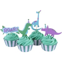 Cápsulas para cupcakes com palitos de dinossauro - 24 unidades