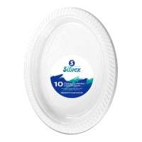 Tabuleiro 30 x 23 cm oval em plástico branco - 10 unid.