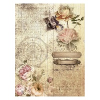 Papel de arroz com rosas e motivos vintage 29,7 x 42 cm - Artis decor - 1 pc.