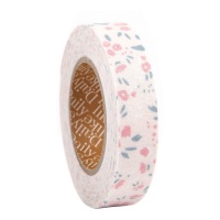 Fita adesiva flores de algodão cor-de-rosa - 5 m