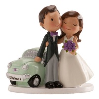 Figura para bolo de casamento dos noivos com carro 12 cm - Dekora