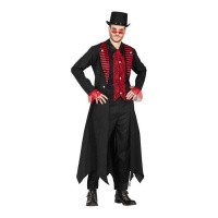 Fato de vampiro elegante preto e vermelho para homem
