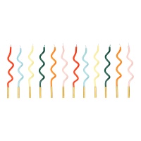Velas Rainbow curvas de 14 cm - 12 unidades