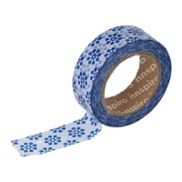 fita washi floral azul e branca - 10 m