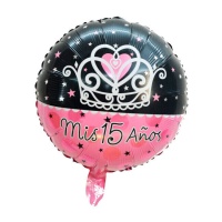 Balão de aniversário cor-de-rosa e preto Os meus 15 anos 45 cm