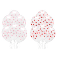 Balões de látex transparentes com corações 33 cm biodegradáveis - PartyDeco - 6 unidades