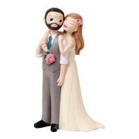 Figura para bolo de uma noiva e um noivo abraçados nas costas 21 cm