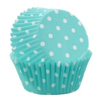 Copos cupcake azul com pontos de polca branca 5 cm - Wilton - 75 pcs.