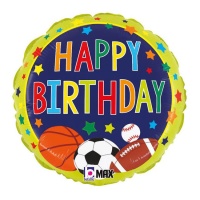 Feliz Aniversário Round Balão Desportivo 35 cm - Grabo