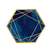 Pratos hexagonais de 29 cm em azul-marinho e dourado - 8 unid.