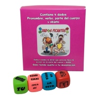 Conjunto de 4 dados picantes de pronome, verbo, parte do corpo e lugar