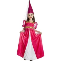 Fato de princesa rosa medieval com véu para raparigas