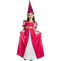 Fato de princesa medieval cor-de-rosa com véu para rapariga