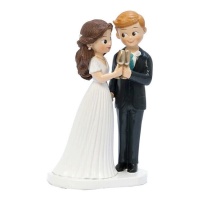 Estatueta de brinde para bolo de casamento com noivo loiro 11,8 x 19,5 cm