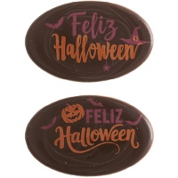 Placa de chocolate preto com a mensagem «Feliz Halloween» - 84 unidades