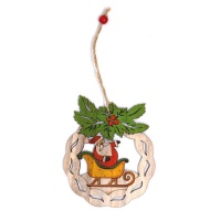 Pai Natal no seu trenó de madeira pendente 12 cm