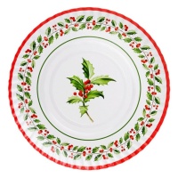 Tabuleiro redondo de cartão com azevinho 30 cm - 1 unid.