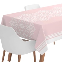 Toalha de mesa de Natal rosa com flocos de 2,20 x 1,40 m - 1 unidade