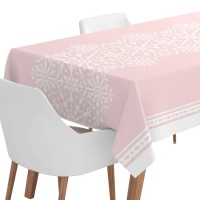 Toalha de mesa de Natal cor-de-rosa com flocos 2.20 x 1.40 m - 1 peça