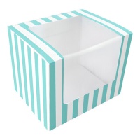 Caixa 12,5 x 10 x 10 cm para pastelaria branca e azul com janela