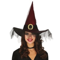 Chapéu de bruxa maroon com véu