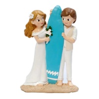 Figura para bolo de noiva e noivo surfista 19 cm