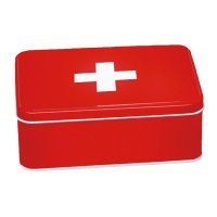 Caixa metálica de 19 x 13 x 6,5 cm para kit de primeiros socorros vermelho