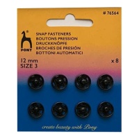 Botões de pressão 1,2 cm preto - Pónei - 8 pares