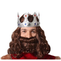 Coroa de rei em tecido prateado para adultos