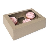 Caixa para 6 cupcakes em cor kraft - 2 unidades