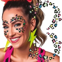 Jóias faciais adesivas com estampa de leopardo colorido