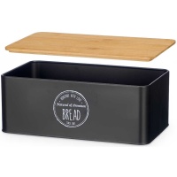 Caixa de pão de 33 x 18 x 13 cm preta com tampa de bambu