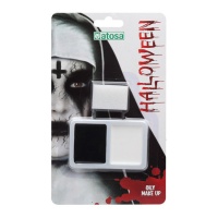 Conjunto de maquilhagem de Halloween a preto e branco com esponja