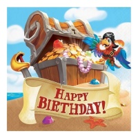 Guardanapos Happy Birthday Pirate Ship 16,5 x 16,5 cm - 16 unid.