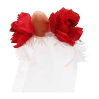 Fita de cabeça com véu branco, pénis e rosas vermelhas
