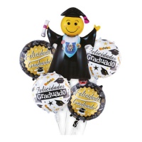 Bouquet de felicitações Smiley Graduate - 5 pcs.