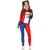 Fato de Harley Supervillain vermelho e azul para adolescentes