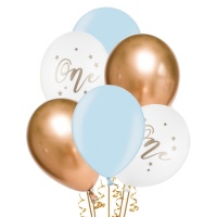 Balões de látex azul de 30 cm no primeiro aniversário - PartyDeco - 6 unidades
