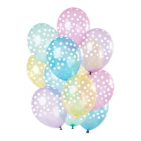 Balões de látex com bolinhas de cor pastel 30 cm - Folat - 15 unid.