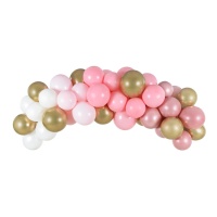 Guirlanda de balões 2m cor-de-rosa, branco e dourado - PartyDeco - 61 unid.