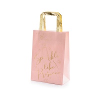 Saco de oferta Sparkle 26 x 18 x 10 cm cor-de-rosa e dourado - 6 unid.