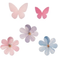 Obleas de flores coloridas e borboletas