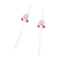 Palhinhas para bebé com o número 1 em cor-de-rosa - 4 peças