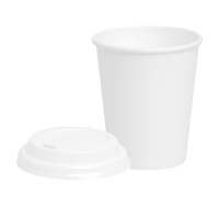 Copos de cartão branco de 350 ml com tampa com orifício - 25 unid.