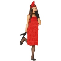 Fato de Charleston Vermelho com pena para rapariga