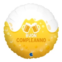 Buon Compleanno globo de cerveja redondo de 46 cm - Grabo