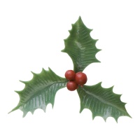 Topo de bolo de Natal com folha de azevinho e trevo 5 cm - Dekora - 72 unidades