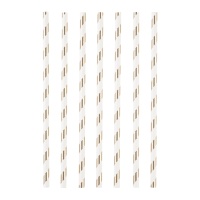 Palhinhas de papel chevron branco e rosa dourado - 12 unidades